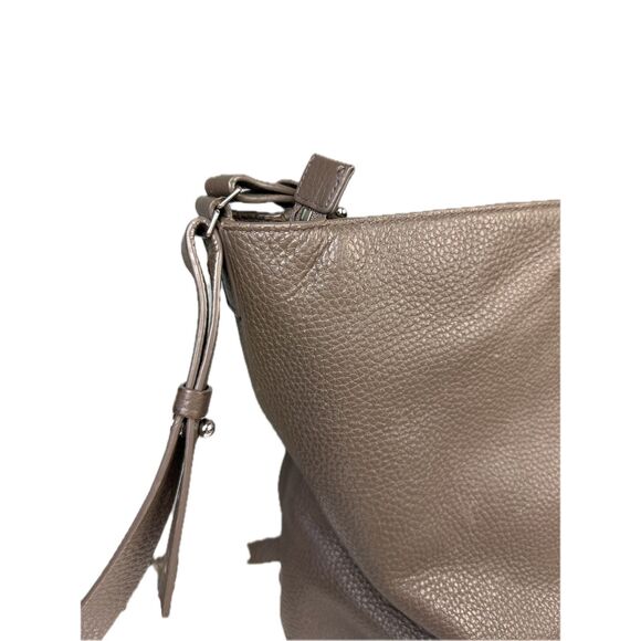 AllSaints Grey Leather Tote Bag Silver Hardware Shoulder Strap Crossbody Women’s - Picture 3 of 14